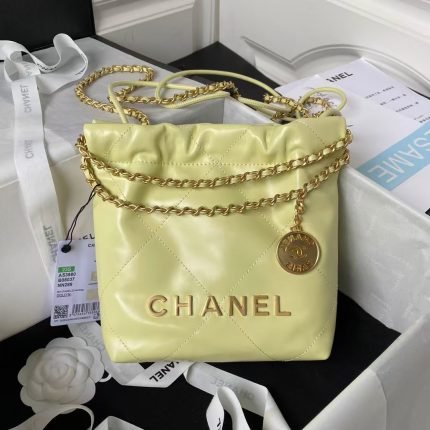 Chanel 22 AS3980 Mini Tote Shiny Calfskin & Gold-Tone Metal Yellow