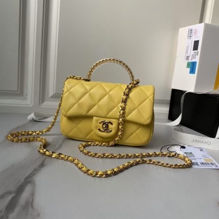 Chanel AS4847 Mini Flap Bag With Top Handle Lambskin Resin Yellow